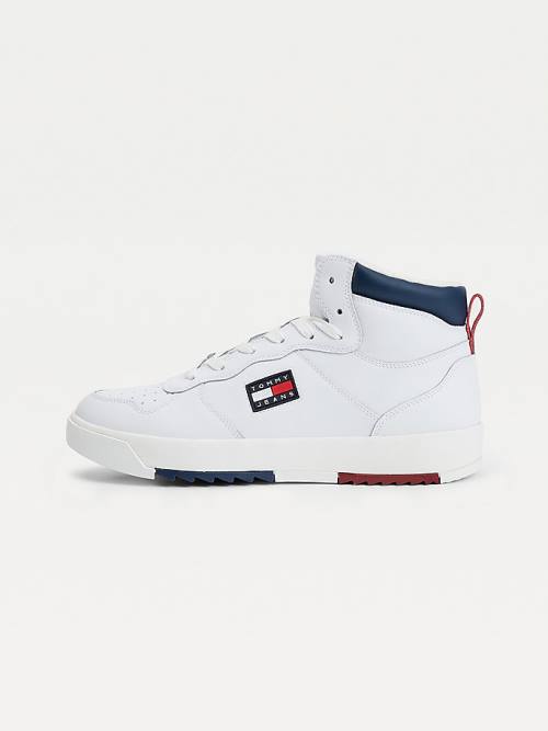 Tommy Hilfiger Leather Mid-Top Moški Superge Bela | TH013VSF