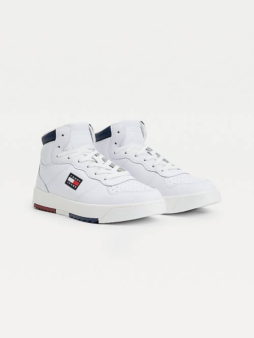 Tommy Hilfiger Leather Mid-Top Moški Superge Bela | TH013VSF