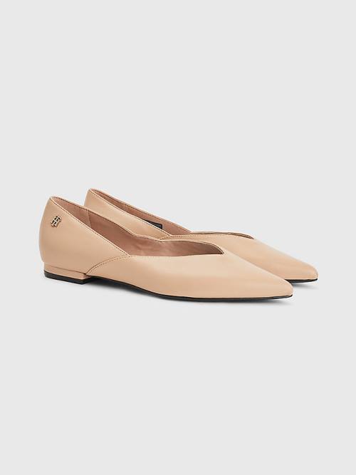 Tommy Hilfiger Leather Pointed Ženske Balerina Bež | TH729TWV