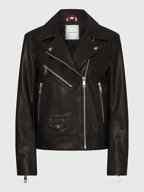 Tommy Hilfiger Leather Zip-Thru Biker Ženske Jakne Črna | TH813VJG