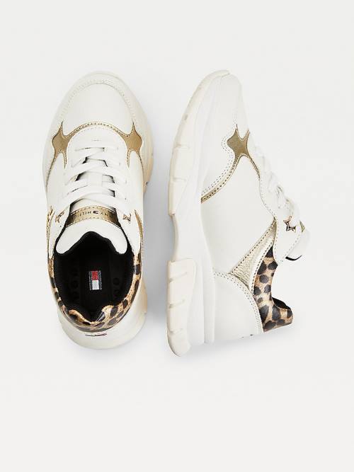 Tommy Hilfiger Leopard Panel Low-Top Dekleta Superge Bela | TH152AJD