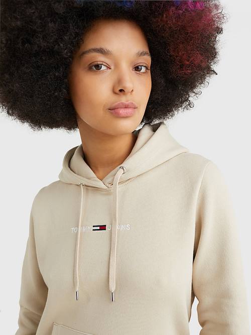 Tommy Hilfiger Linear Logo Ženske Pulover s kapuco Bež | TH847QFT