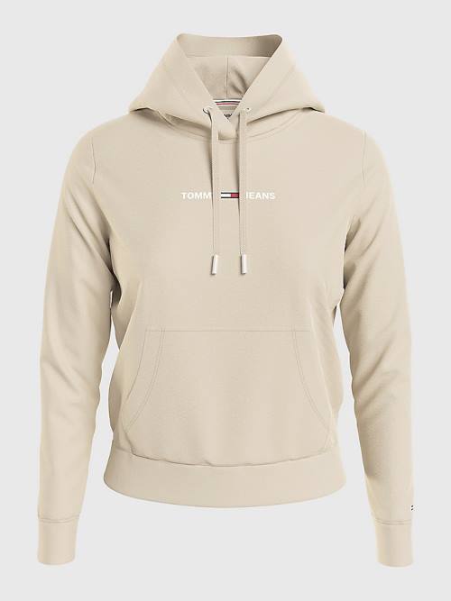 Tommy Hilfiger Linear Logo Ženske Pulover s kapuco Bež | TH847QFT