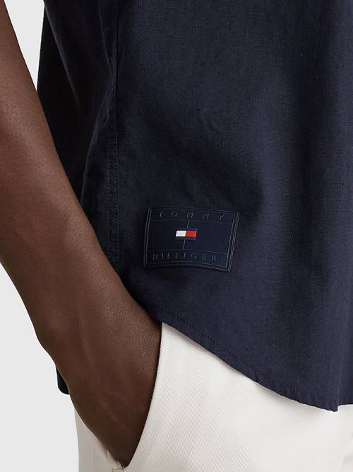 Tommy Hilfiger Linen Blend Short Sleeve Moški Srajce Modra | TH418IAF