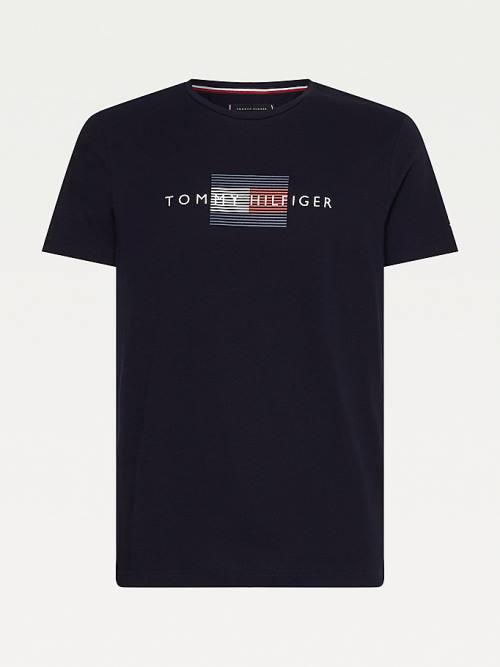 Tommy Hilfiger Lines Logo Organic Cotton Moški Majice Modra | TH430KJD