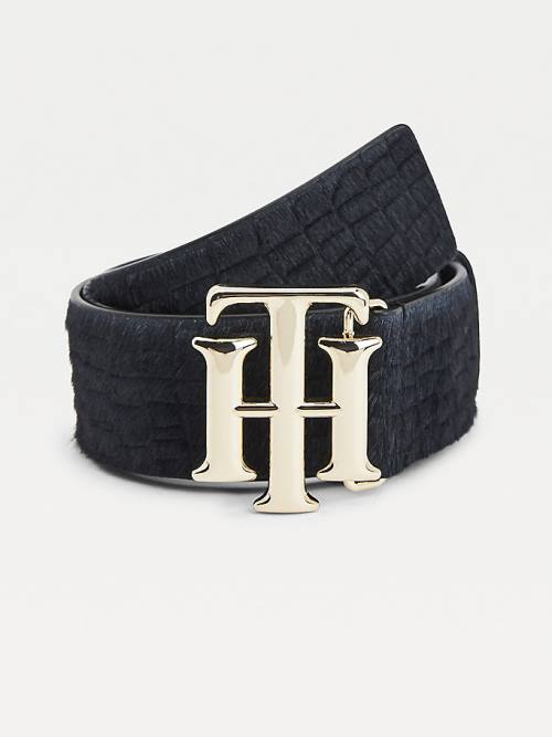 Tommy Hilfiger Logo Calf-Hair Organic Leather Ženske Pas Za Hlače Modra | TH497KOY