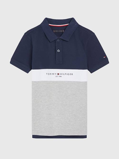 Tommy Hilfiger Logo Colour-Blocked Polo Fantje Majice Siva | TH306LCS