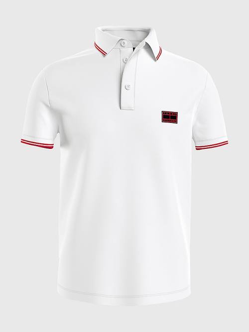 Tommy Hilfiger Logo Contrast Tipped Slim Moški Polo Majica Bela | TH281PNO