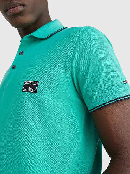 Tommy Hilfiger Logo Contrast Tipped Slim Moški Polo Majica Zelena | TH562EBF