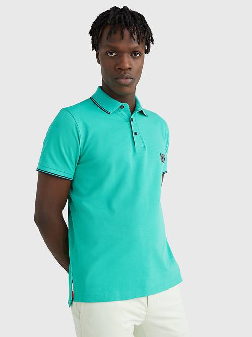 Tommy Hilfiger Logo Contrast Tipped Slim Moški Polo Majica Zelena | TH562EBF