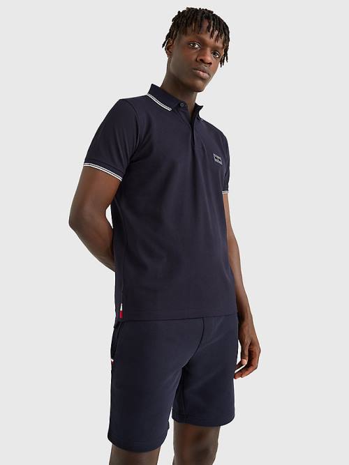 Tommy Hilfiger Logo Contrast Tipped Slim Moški Polo Majica Modra | TH970XCJ