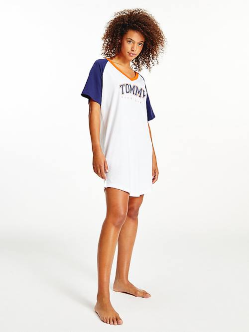 Tommy Hilfiger Logo Contrast Trim Colour-Blocked Nightdress Ženske Pižama Modra | TH703MYE