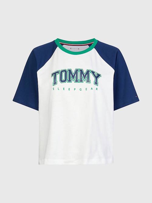 Tommy Hilfiger Logo Contrast Trim Colour-Blocked Ženske Majice Modra | TH865EJD