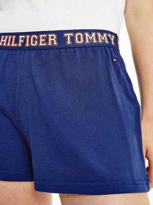 Tommy Hilfiger Logo Contrast Trim Short Set Ženske Pižama Modra | TH784HSL