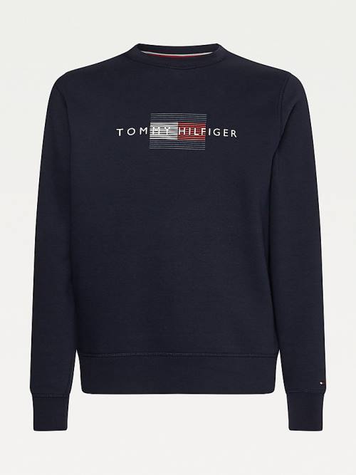 Tommy Hilfiger Logo Crew Neck Moški Pulover Modra | TH469ANH