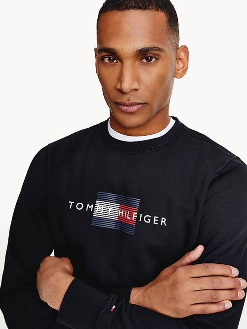 Tommy Hilfiger Logo Crew Neck Moški Pulover Črna | TH943CDU