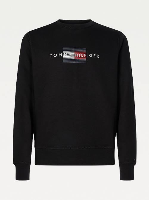 Tommy Hilfiger Logo Crew Neck Moški Pulover Črna | TH943CDU