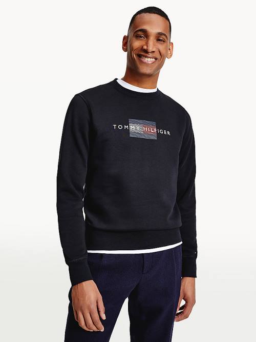 Tommy Hilfiger Logo Crew Neck Moški Pulover Črna | TH943CDU