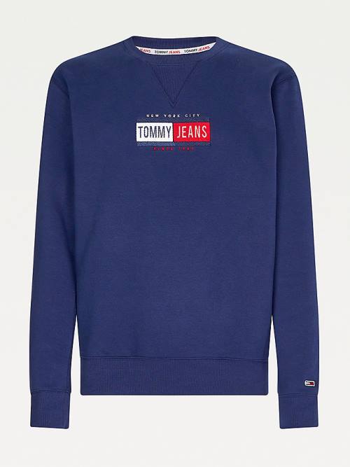 Tommy Hilfiger Logo Crew Neck Moški Pulover Modra | TH950GON