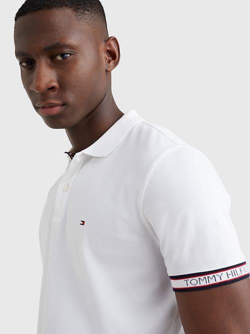 Tommy Hilfiger Logo Cuff Regular Fit Moški Polo Majica Bela | TH740VAD