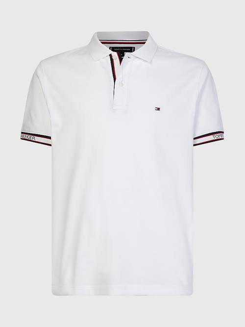 Tommy Hilfiger Logo Cuff Regular Fit Moški Polo Majica Bela | TH740VAD