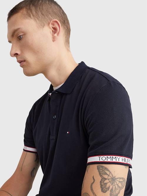 Tommy Hilfiger Logo Cuff Regular Fit Moški Polo Majica Modra | TH930GJI