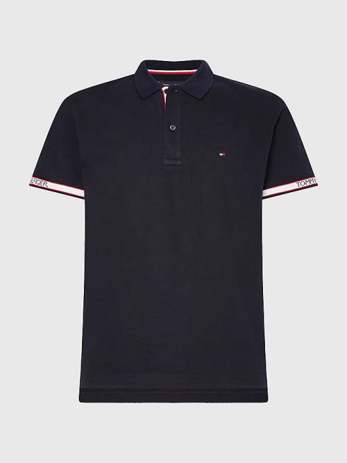 Tommy Hilfiger Logo Cuff Regular Fit Moški Polo Majica Modra | TH930GJI