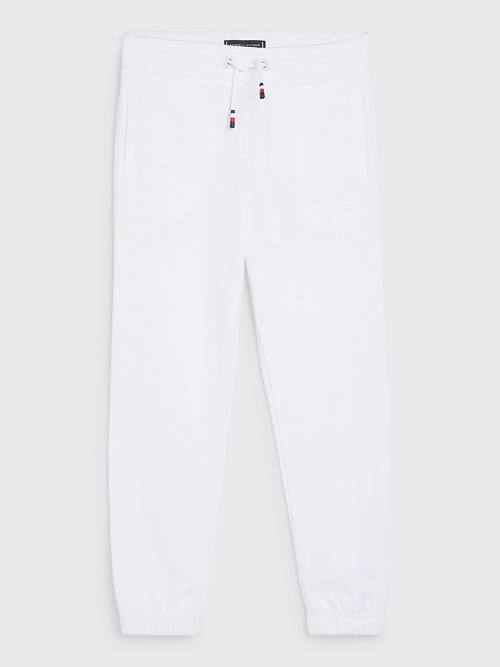 Tommy Hilfiger Logo Drawstring Joggers Fantje Hlače Bela | TH456MKP