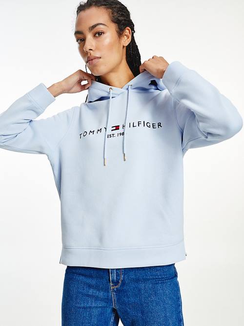 Tommy Hilfiger Logo Drawstring Regular Fit Ženske Pulover s kapuco Modra | TH170JDK