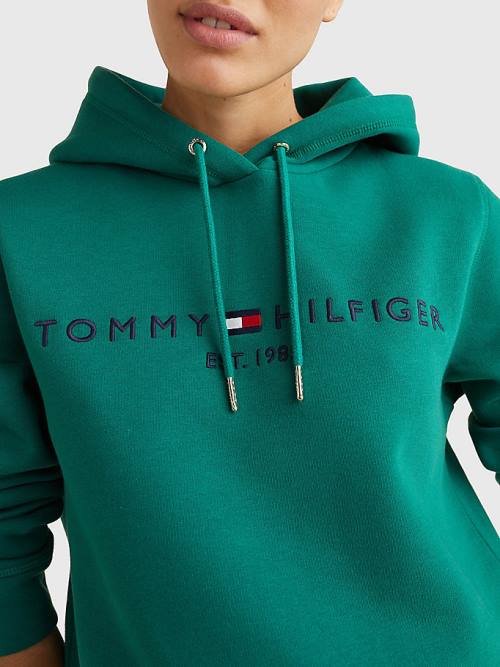 Tommy Hilfiger Logo Drawstring Regular Fit Ženske Pulover s kapuco Zelena | TH172QDC