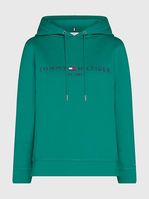 Tommy Hilfiger Logo Drawstring Regular Fit Ženske Pulover s kapuco Zelena | TH172QDC