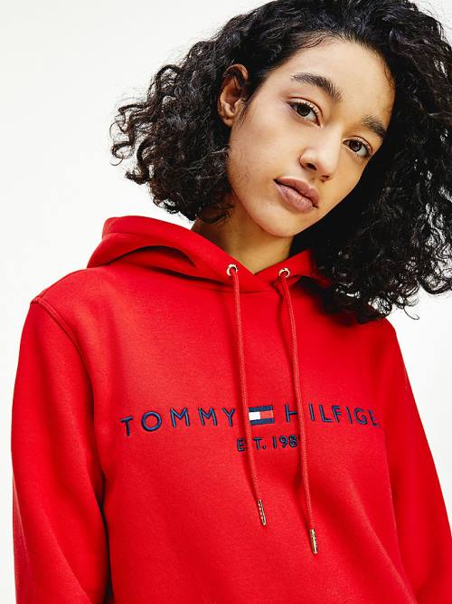 Tommy Hilfiger Logo Drawstring Regular Fit Ženske Pulover s kapuco Rdeča | TH217OCZ