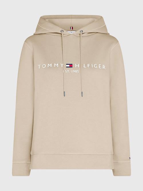 Tommy Hilfiger Logo Drawstring Regular Fit Ženske Pulover s kapuco Bež | TH230KBM