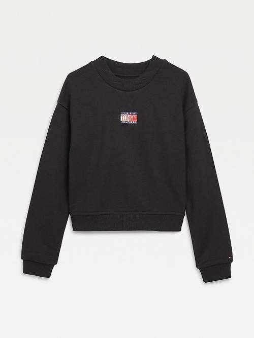 Tommy Hilfiger Logo Embroidery Cropped Dekleta Pulover Črna | TH406RNI