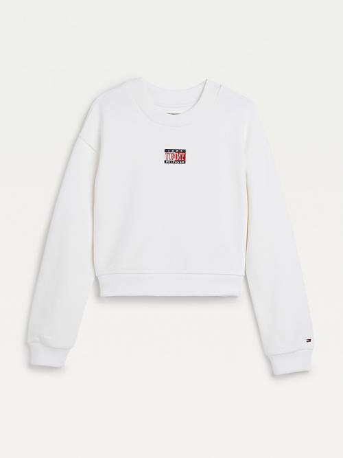 Tommy Hilfiger Logo Embroidery Cropped Dekleta Pulover Bela | TH750LXS