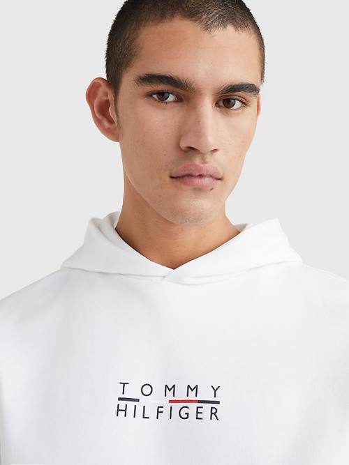 Tommy Hilfiger Logo Embroidery Moški Pulover s kapuco Bela | TH167THV