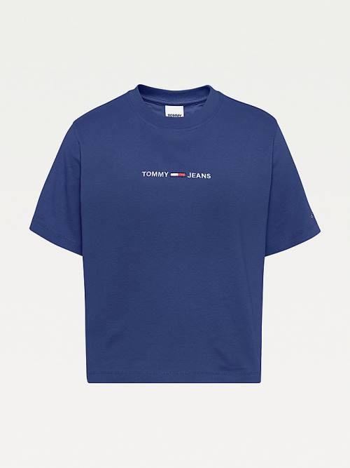 Tommy Hilfiger Logo Embroidery Organic Cotton Ženske Majice Modra | TH074OAG