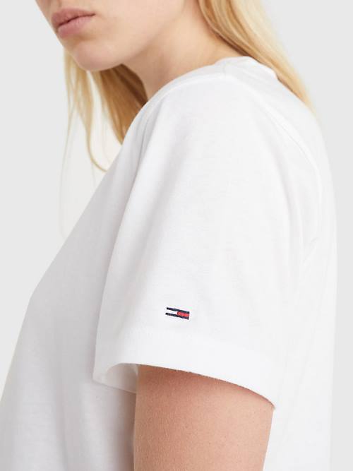 Tommy Hilfiger Logo Embroidery Organic Cotton Ženske Majice Bela | TH197RZI