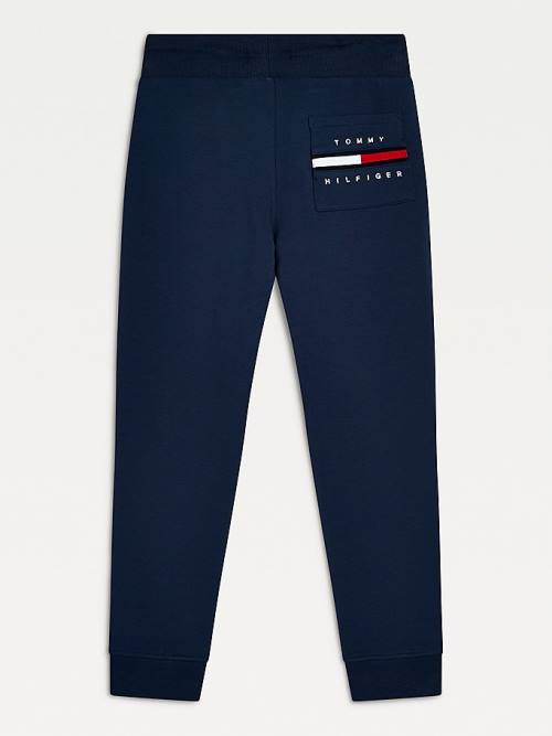 Tommy Hilfiger Logo Embroidery Organic Cotton Joggers Fantje Hlače Modra | TH651FCE