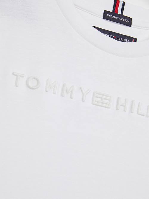 Tommy Hilfiger Logo Embroidery Organic Cotton Fantje Majice Bela | TH825ZCE