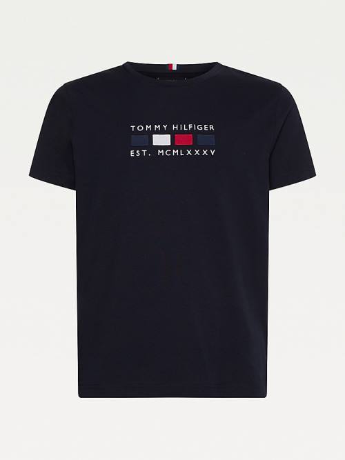 Tommy Hilfiger Logo Embroidery Pure Organic Cotton Moški Majice Modra | TH932YFD