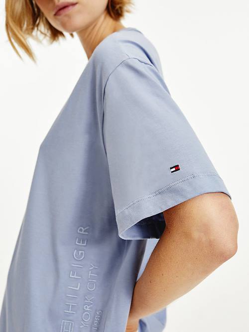 Tommy Hilfiger Logo Embroidery Relaxed Fit Ženske Majice Modra | TH562QLP