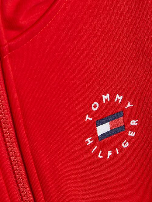 Tommy Hilfiger Logo Embroidery Zip-Thru Fantje Pulover s kapuco Rdeča | TH083ZPC