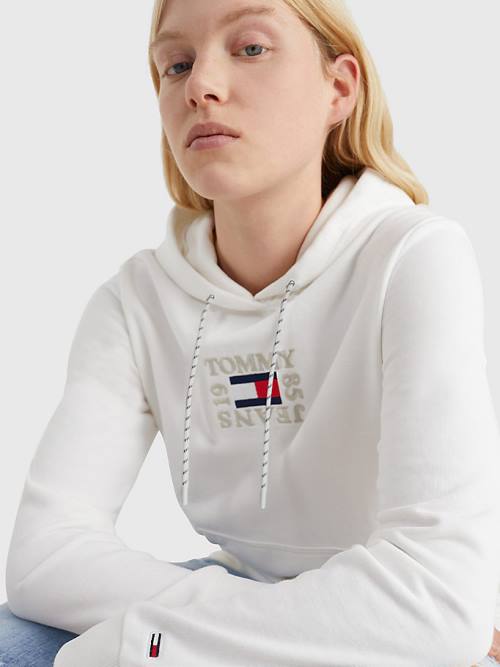 Tommy Hilfiger Logo Embroidery Ženske Pulover s kapuco Bela | TH097YNI