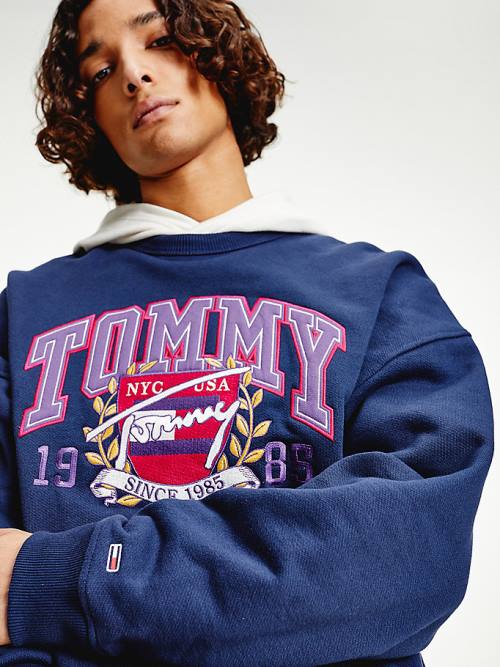 Tommy Hilfiger Logo Fleece Moški Pulover Modra | TH273FOP