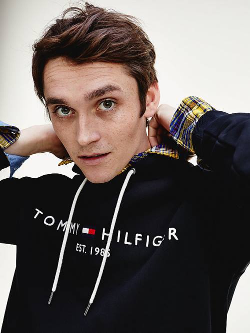 Tommy Hilfiger Logo Flex Fleece Moški Pulover s kapuco Črna | TH059DXW