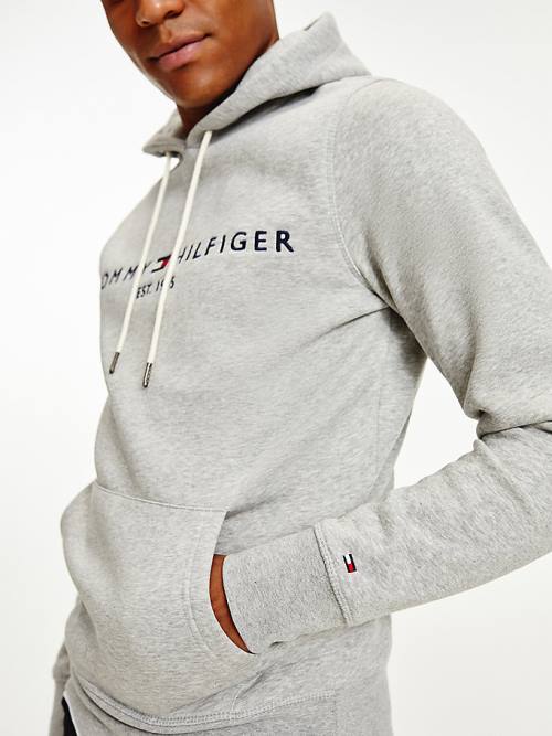 Tommy Hilfiger Logo Flex Fleece Moški Pulover s kapuco Siva | TH358JPD