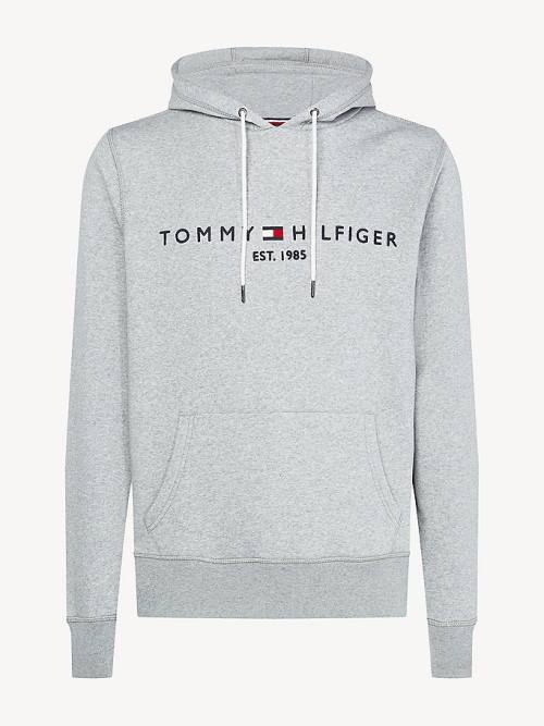 Tommy Hilfiger Logo Flex Fleece Moški Pulover s kapuco Siva | TH358JPD