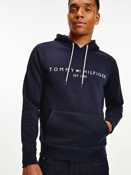 Tommy Hilfiger Logo Flex Fleece Moški Pulover s kapuco Modra | TH987DKA