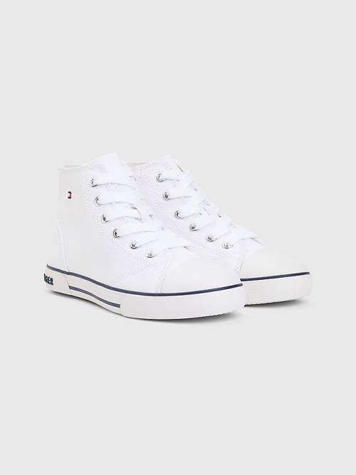 Tommy Hilfiger Logo High-Top Lace-Up Dekleta Superge Bela | TH534EFA